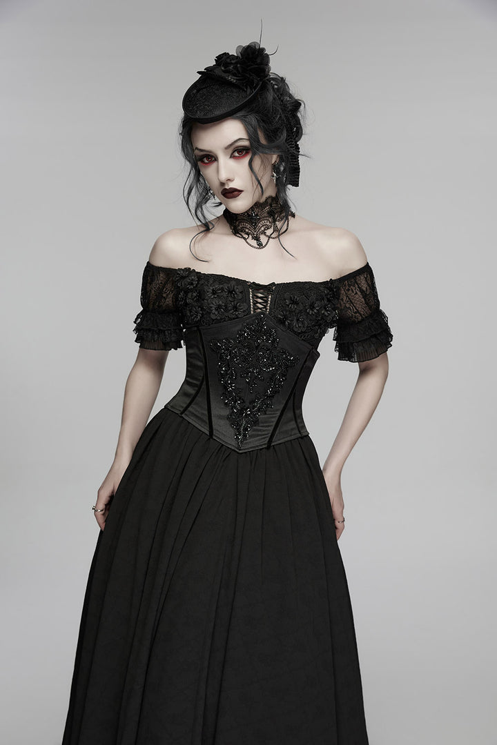 laced black beaded womens underbust satin corset