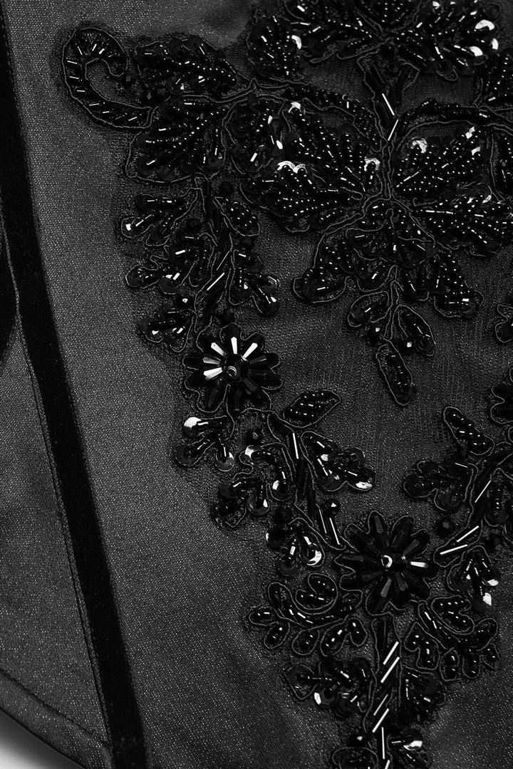 romantic goth black beaded womens underbust satin corset