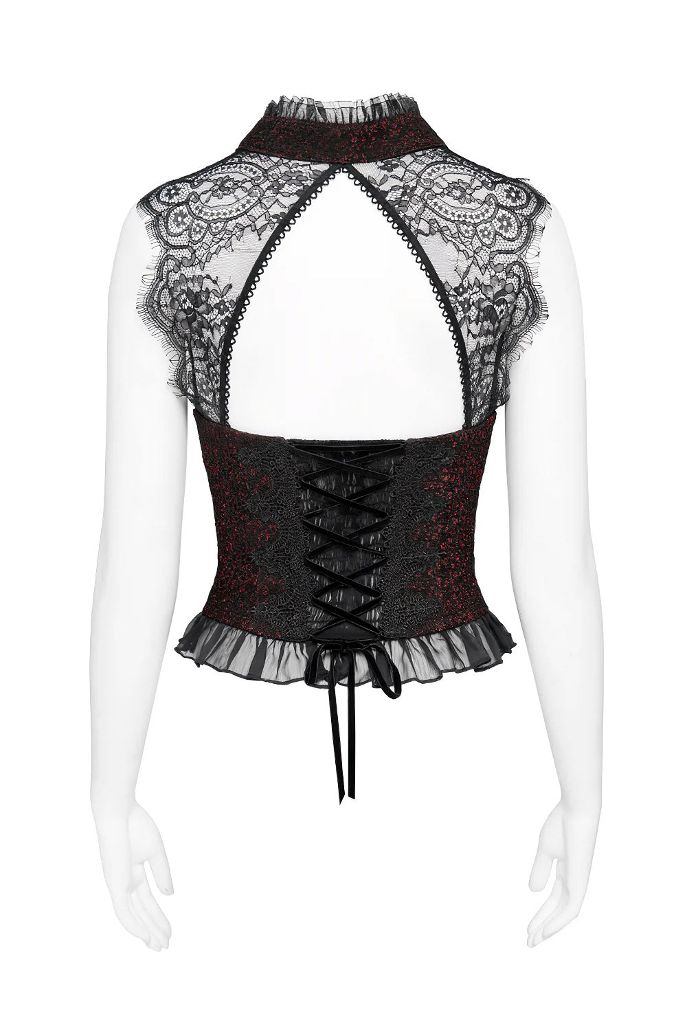 ruffle hem romantic lace-up vampire goth top by devil fashion