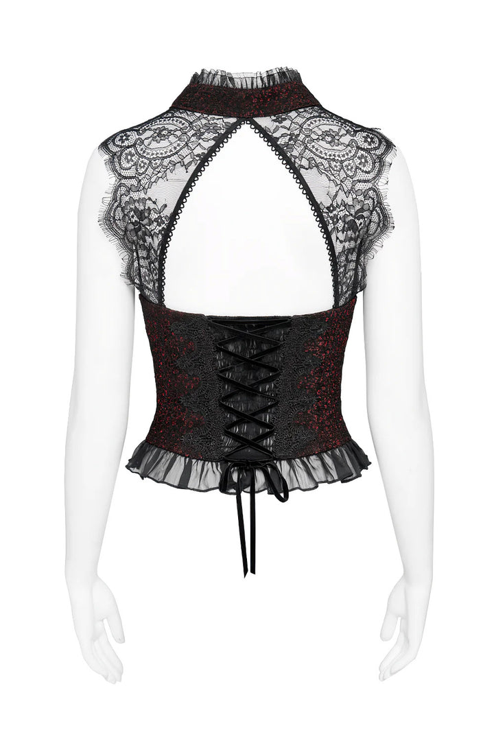 ruffle hem romantic lace-up vampire goth top by devil fashion
