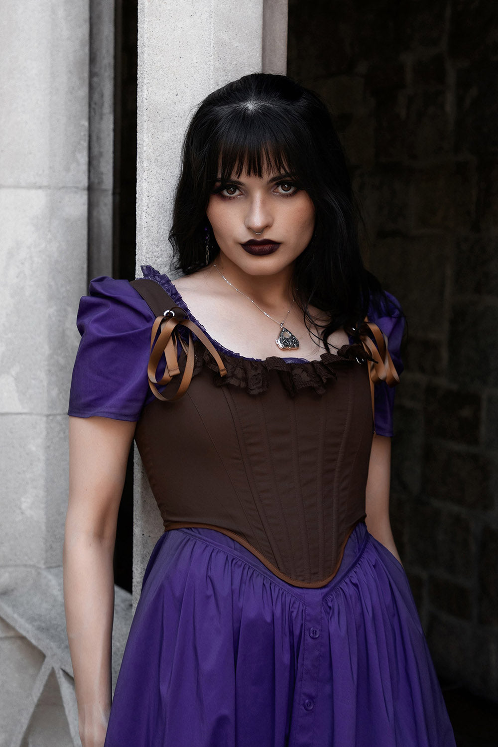 womens romantic victorian brown lace ruffle corset