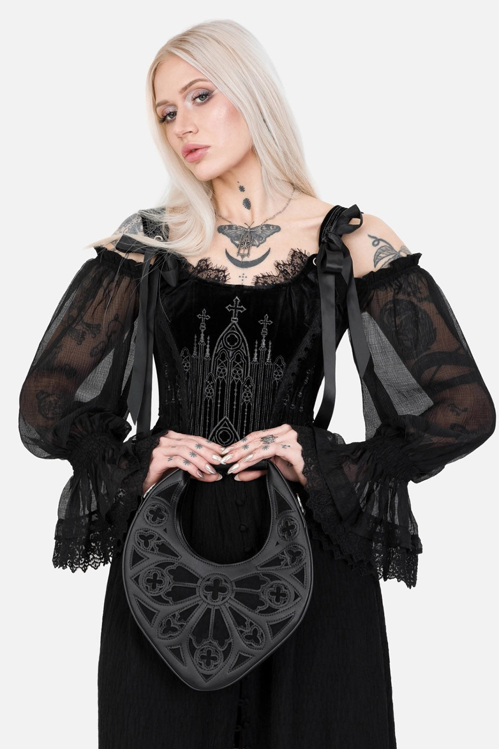 sexy dark embroidered gothic cathedral corset