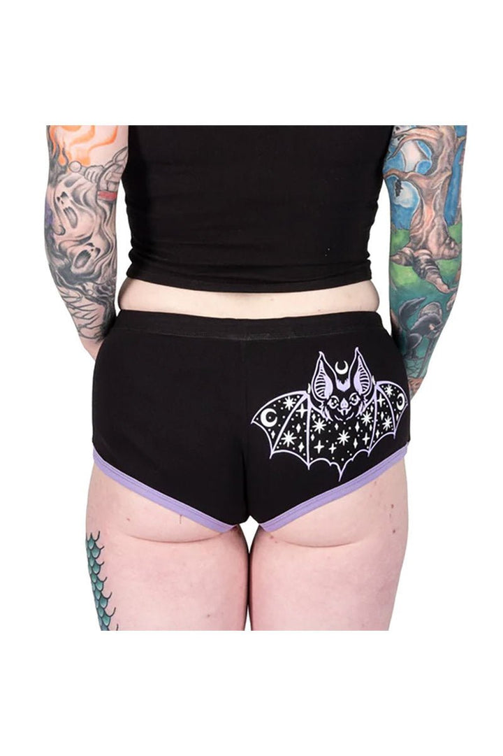 Cosmic Bat Purple Trim Short Shorts - womens bottoms - VampireFreaks - Too Fast