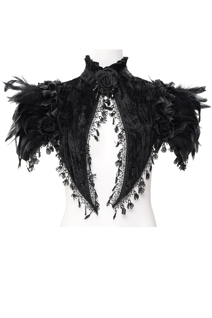 romantic goth feathered capelet