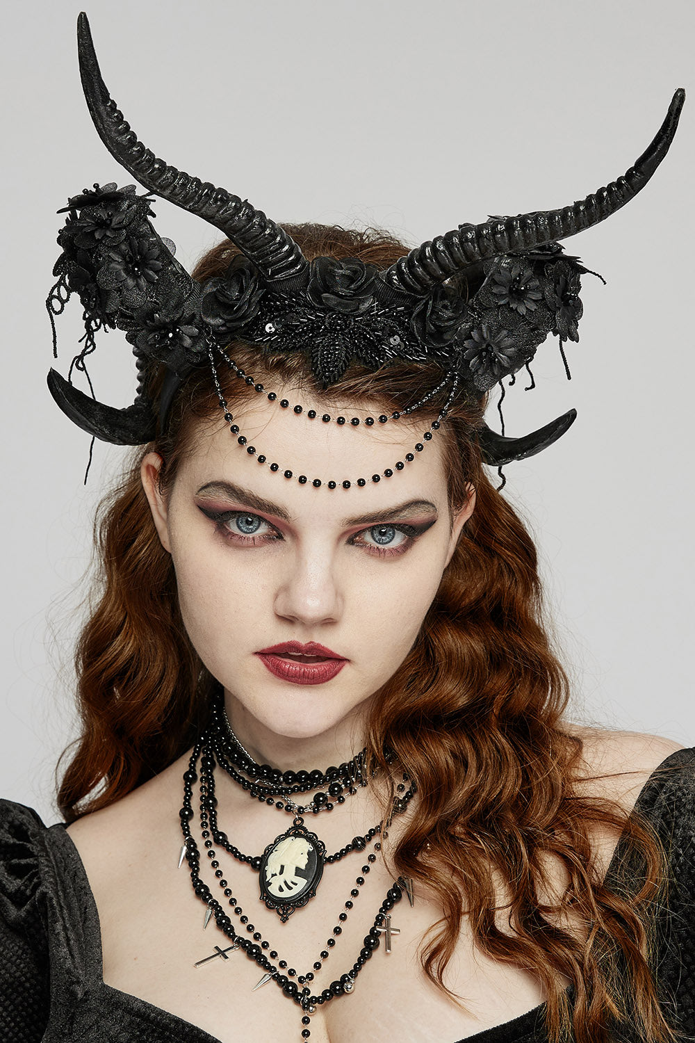 gothic draped bead headband