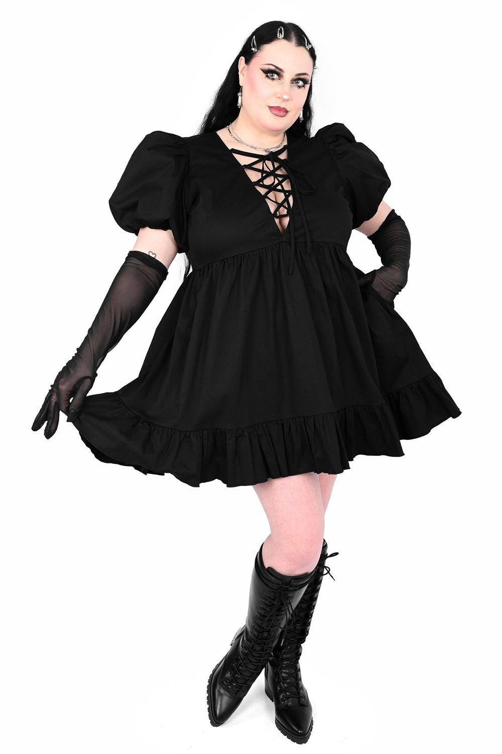 short mini cotton fit and flared puffed sleeve cottagecore dress