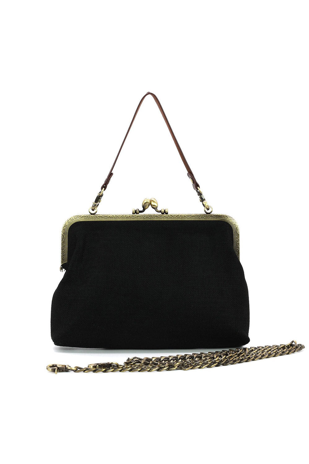 witchy vintage cottagecore black cotton and linen purse