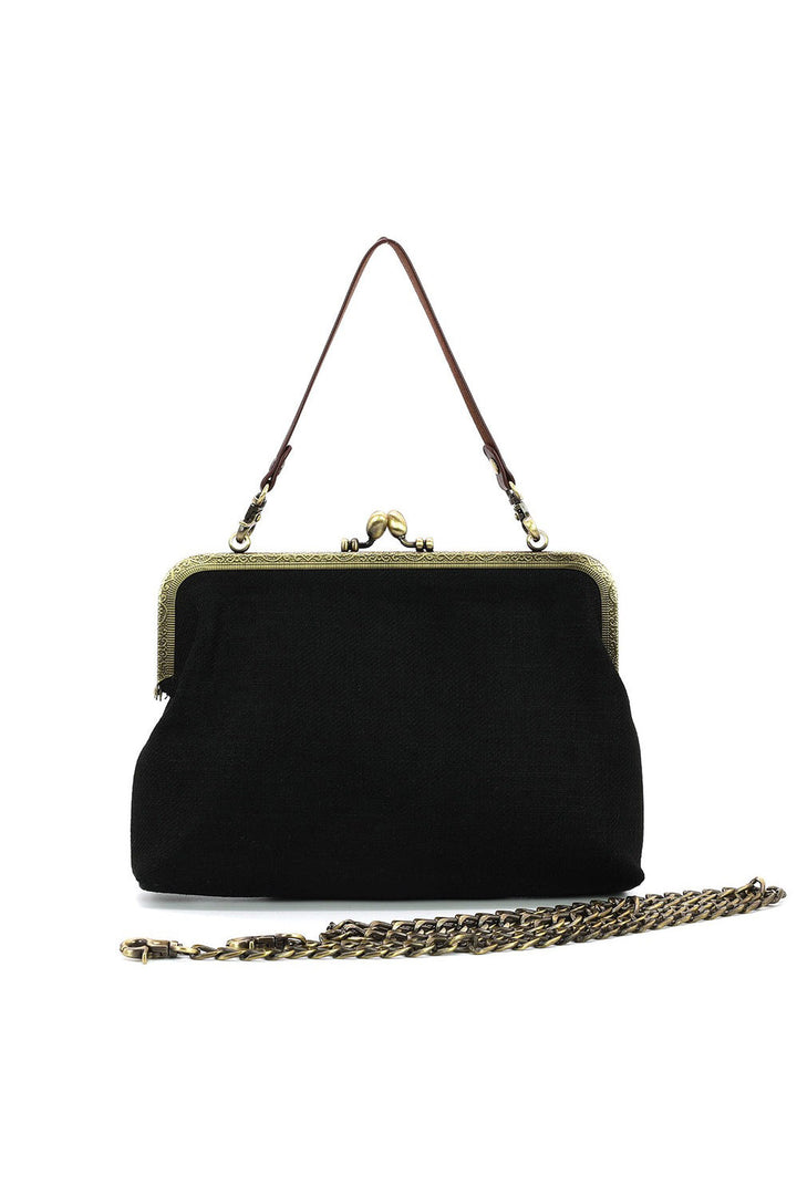witchy vintage cottagecore black cotton and linen purse
