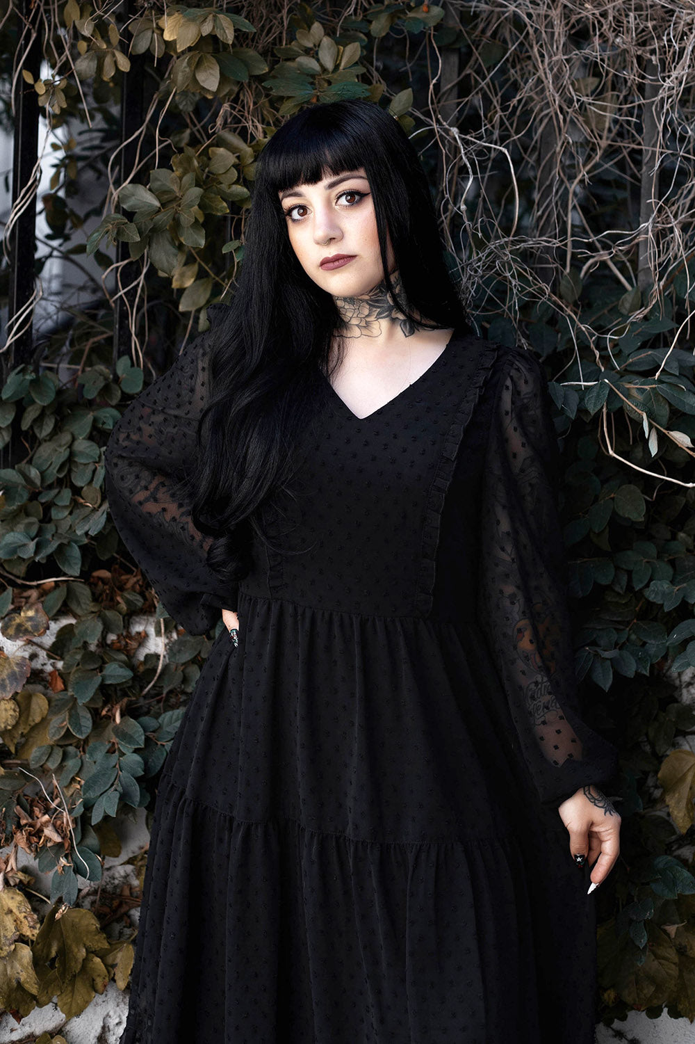 ruffled balloon sleeve dress