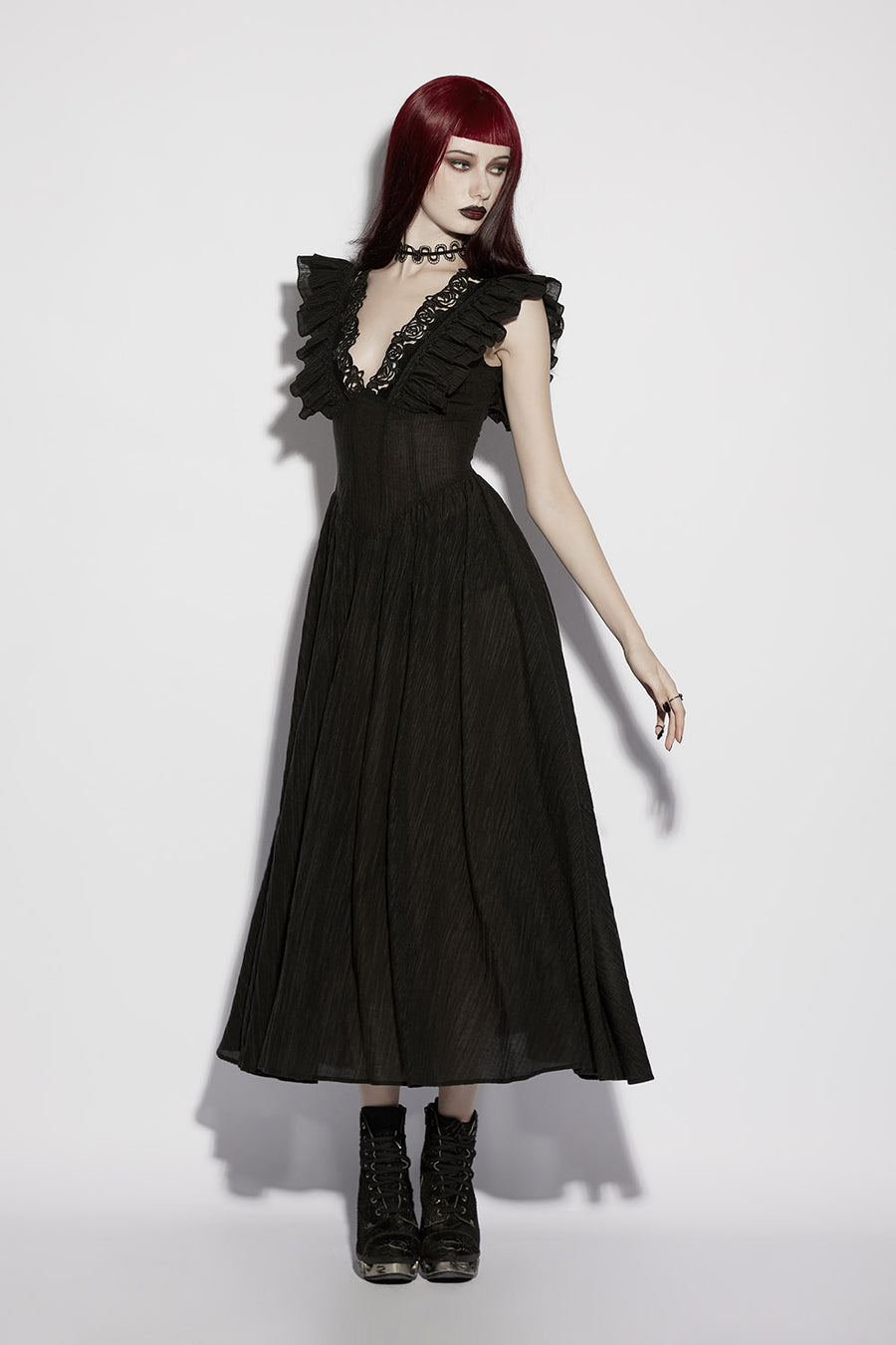 lace-up back gothic rose cut-out dress