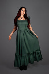 womens puff short sleeve green cottagecore dress