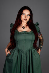 vintage inspired womens puff short sleeve green cottagecore dress