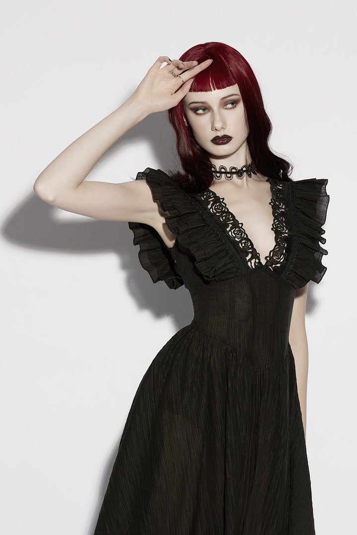 deep v-neck gothic rose cut-out dress