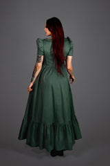 sweetheart neckline womens puff short sleeve green cottagecore dress