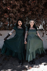 romantic womens puff short sleeve green cottagecore dresses