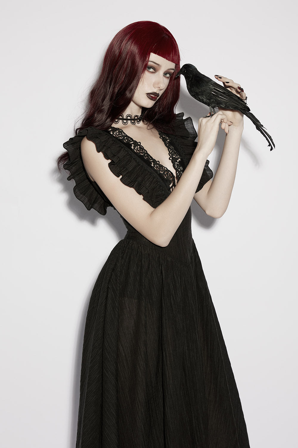 lightweight tencel gothic rose cut-out dress