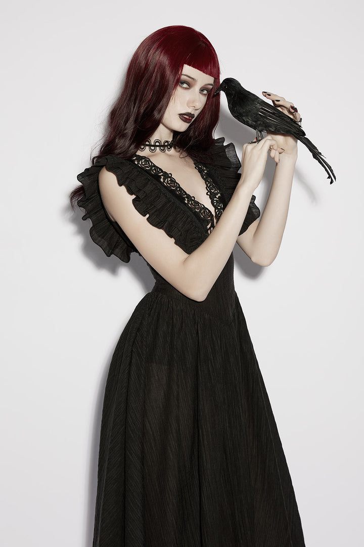 lightweight tencel gothic rose cut-out dress