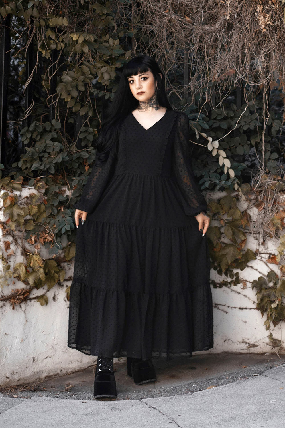dark princess balloon sleeve dress