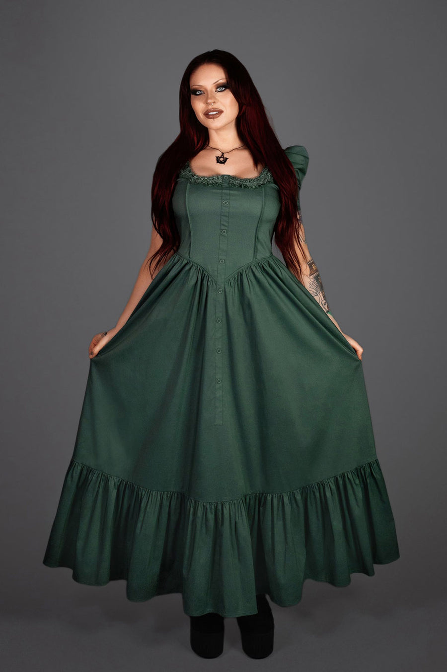 button up womens puff short sleeve green cottagecore dress