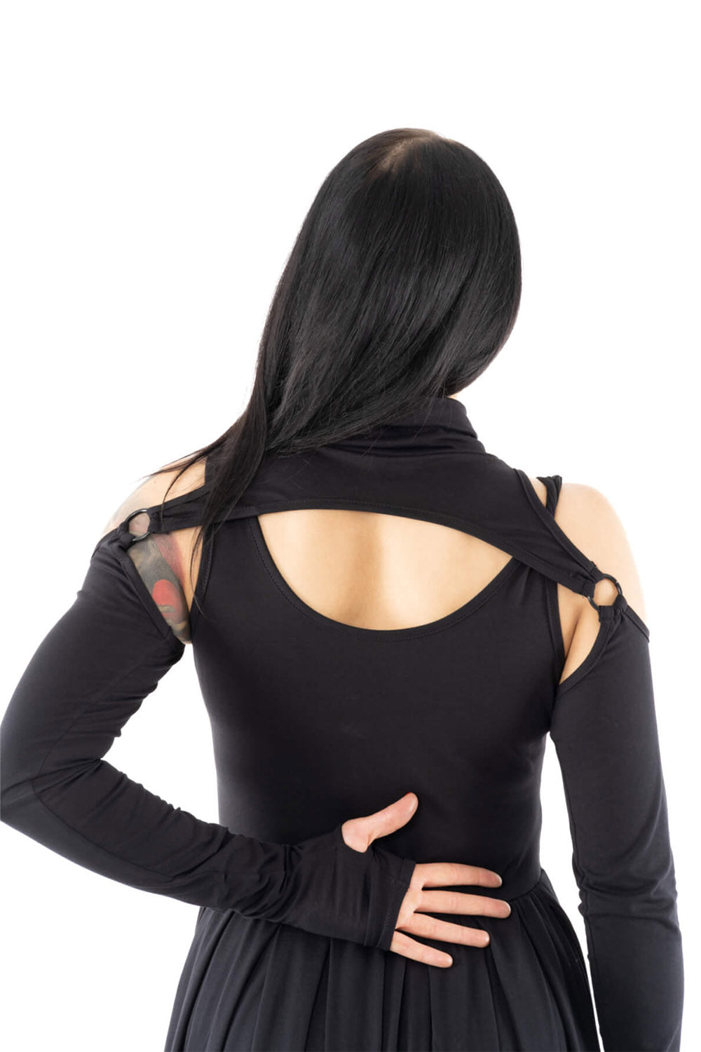 thumbhole long sleeve black cotton dress