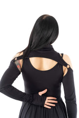 thumbhole long sleeve black cotton dress