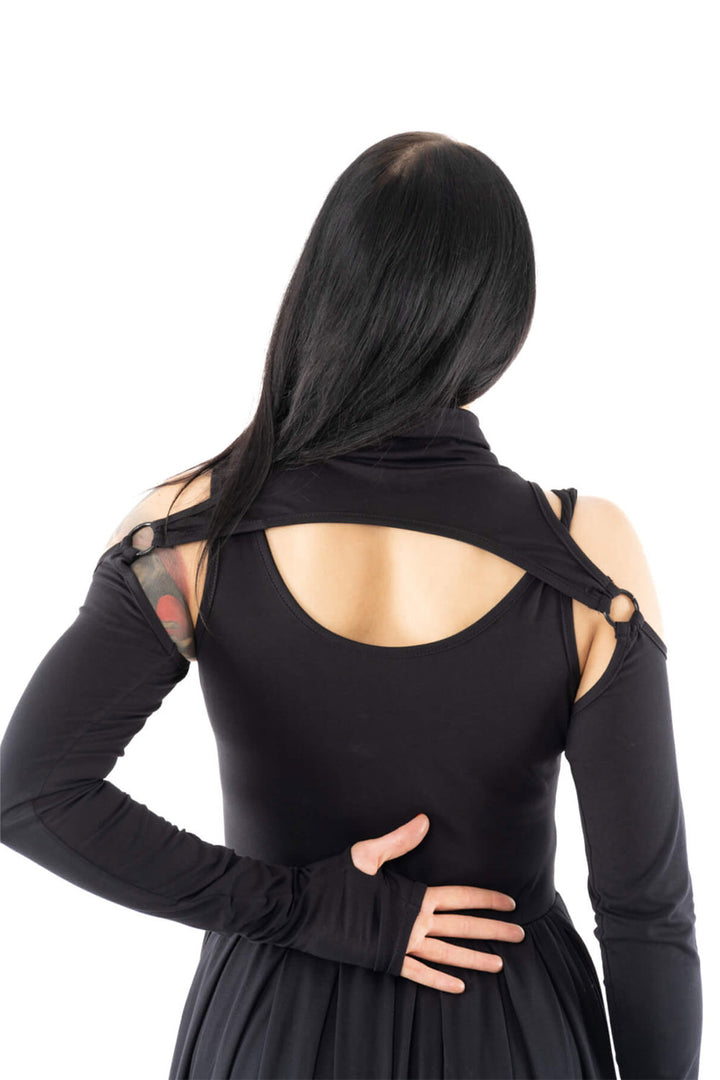 thumbhole long sleeve black cotton dress