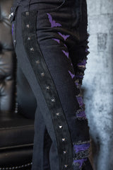purple and black shredded distressed punk jeans for women 