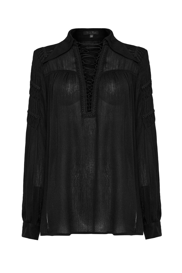 vintage inspired womens deep v-neck plunging neckline lace-up chest  top