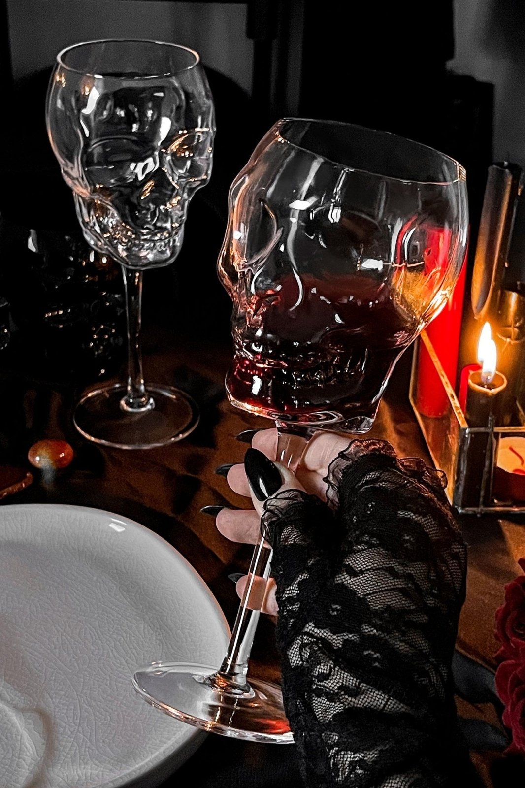 Cranium Wine Glasses [CLEAR] - housewares - VampireFreaks - Killstar