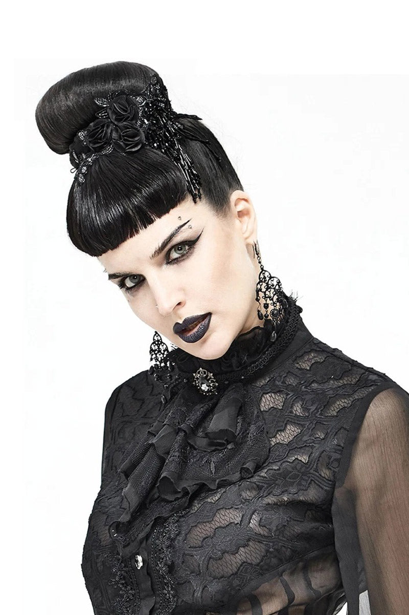 black ruffled lace ruffle cravat necktie