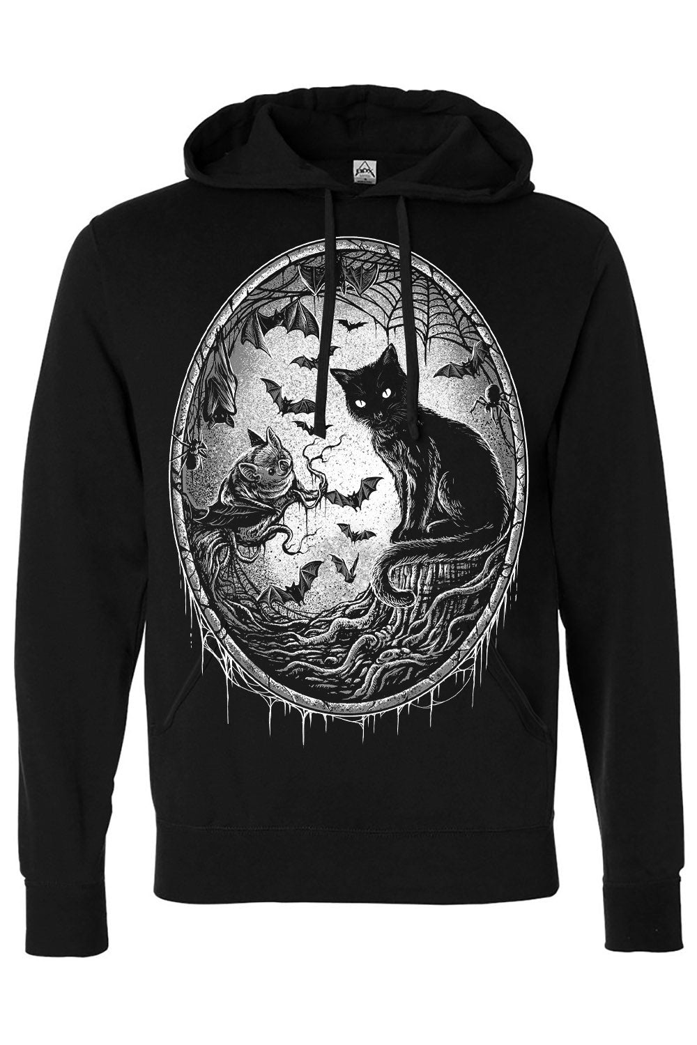 gothic cameo frame black cat and bat forest graphic pullover hoodie