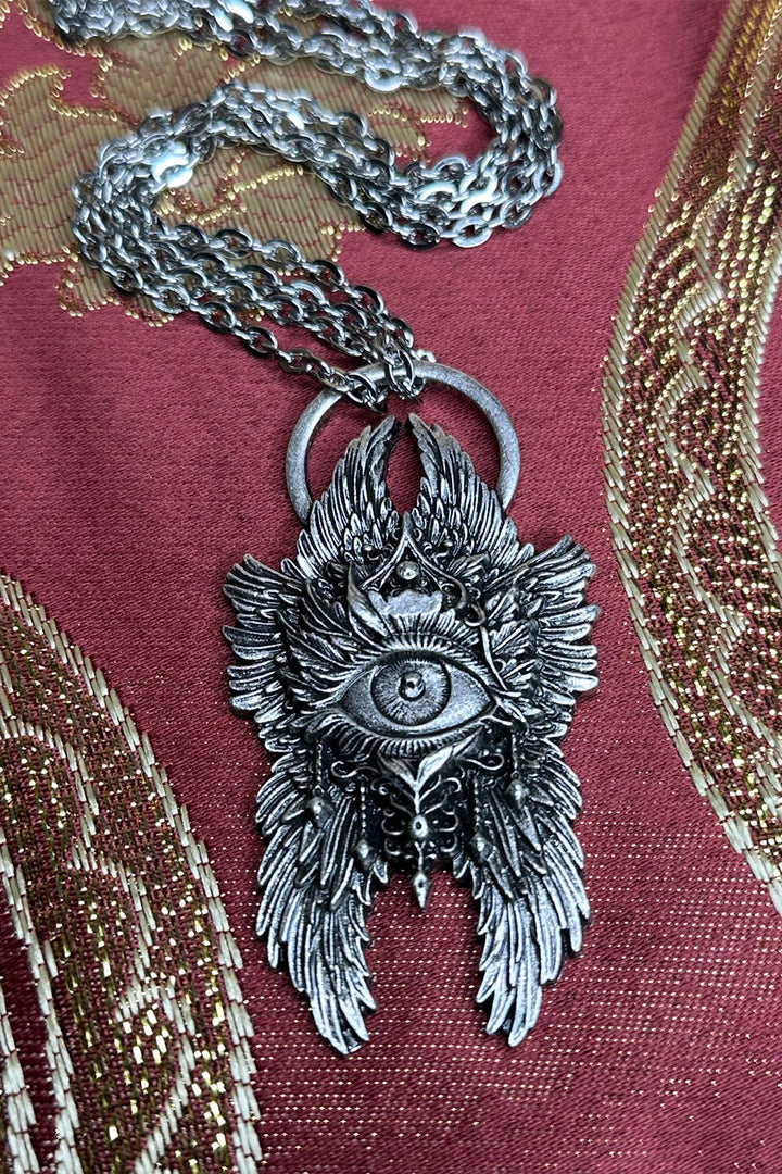 eyeball with wings pendant necklace on double chain