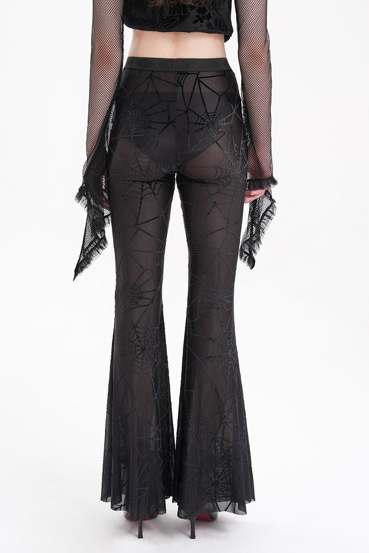 Creepy Crawly Mesh Spiderweb Flares - womens bottoms - VampireFreaks - Devil Fashion