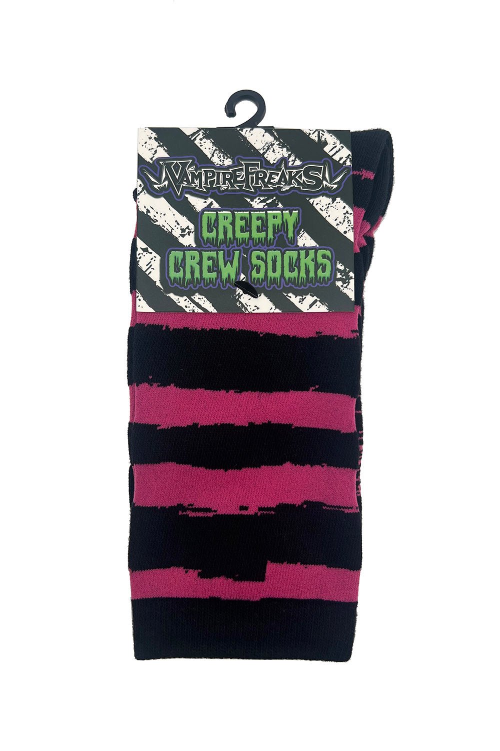 Creepy Crew Socks [Pink/Black Stripes] - socks & stockings - VampireFreaks - VampireFreaks