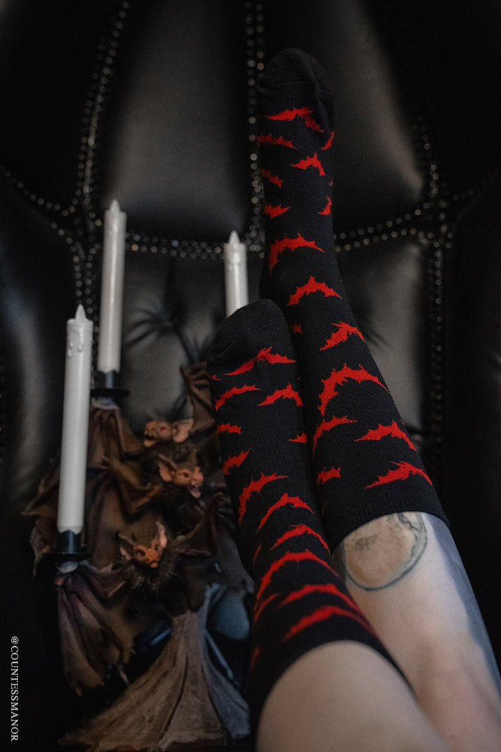 Creepy Crew Socks [Red Bats] - socks & stockings - VampireFreaks - VampireFreaks