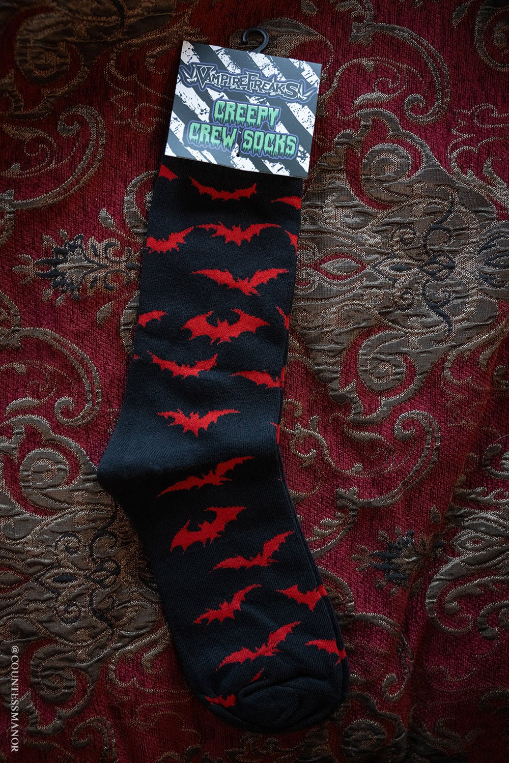 Creepy Crew Socks [Red Bats] - socks & stockings - VampireFreaks - VampireFreaks