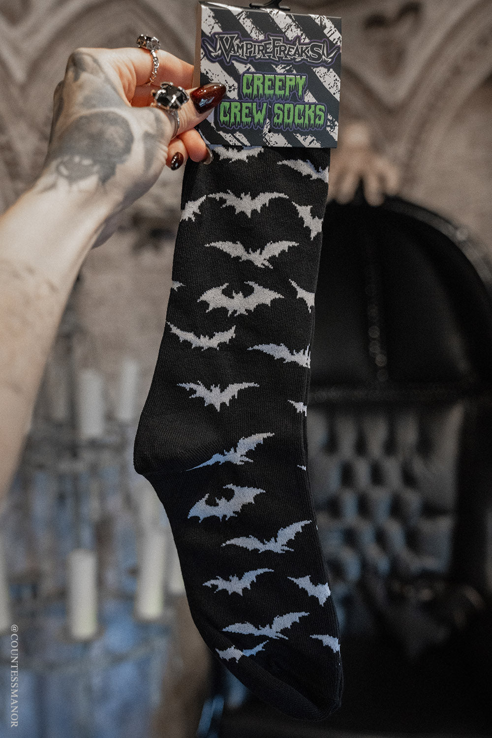 Creepy Crew Socks [White Bats] - socks & stockings - VampireFreaks - VampireFreaks