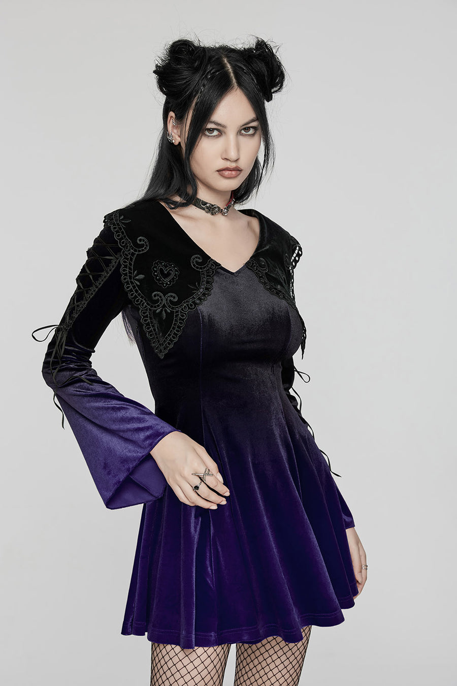 Enchantment Embroidered Collar Dress [Black/Violet]