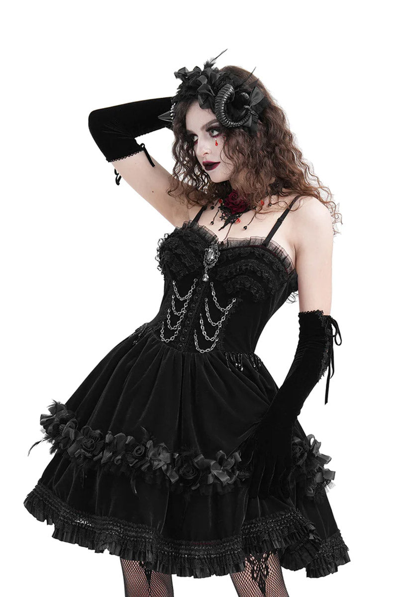Dark Palace Ruffle Mini Dress M