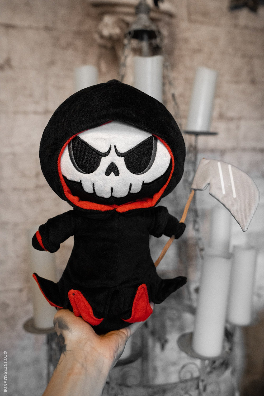 punk grim reaper plush toy with scythe