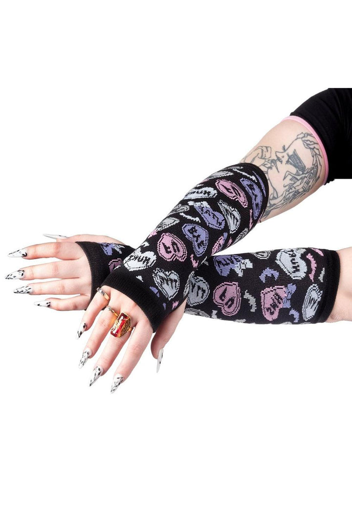 Creepy Hearts Knit Arm Warmers - gloves & armwarmers - VampireFreaks - Too Fast