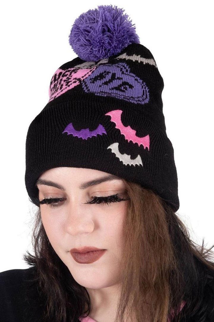 Creepy Hearts Pom Pom Beanie - hats & scarves & headwear - VampireFreaks - Too Fast