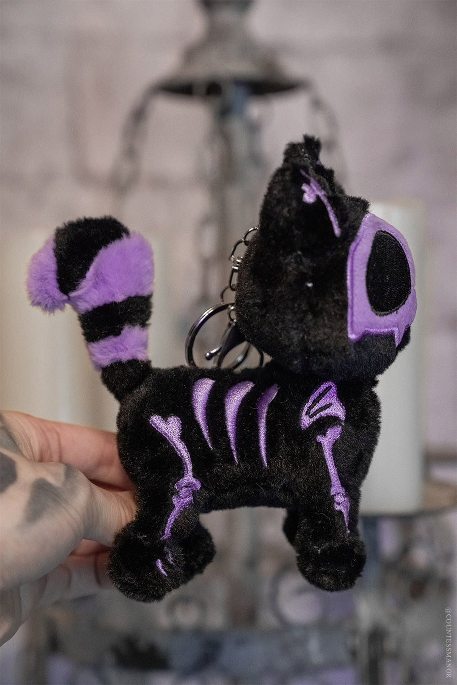 purple and black stuffed cat toy keychain for gothic adults 