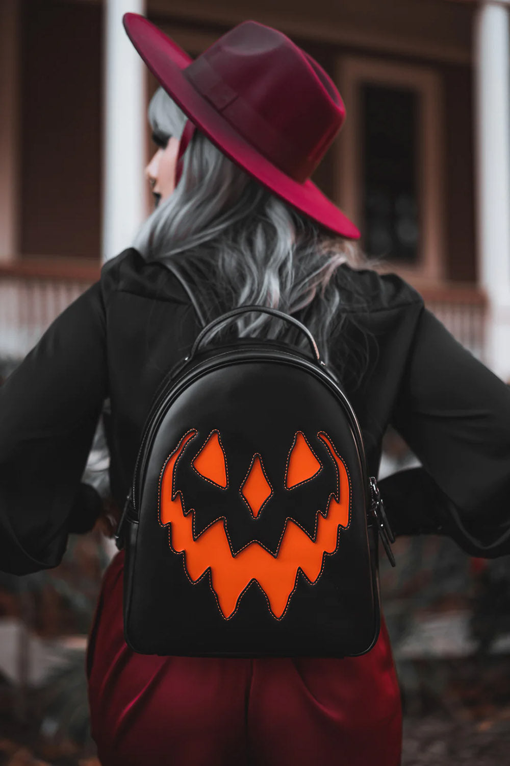 halloween pumpkin backpack vegan leather