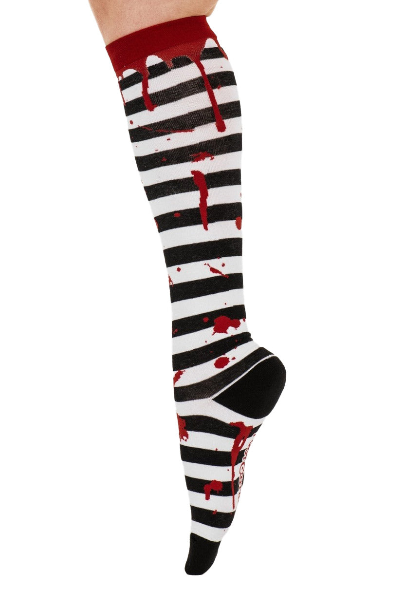 horror black and white striped blood drip socks