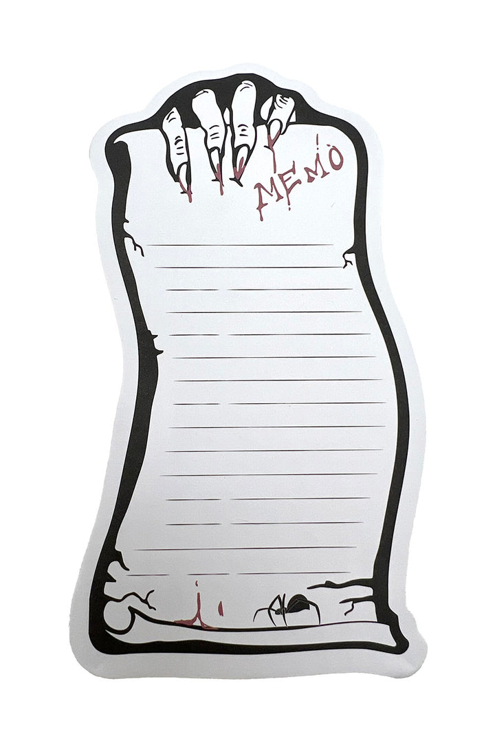 horror halloween sticky note pad shaped like a distressed scroll 