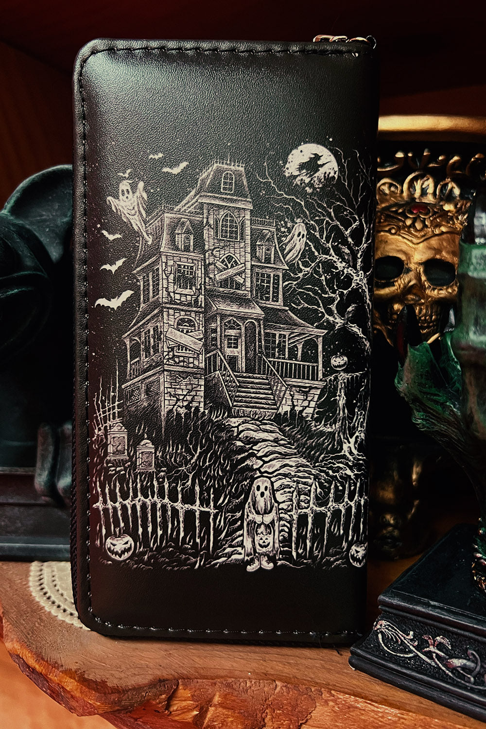 gothic haunted house wallet made of vegan leather