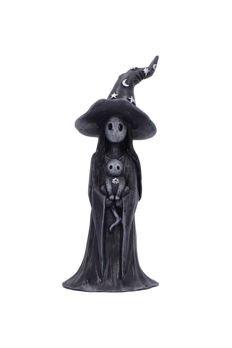 creepy witch and cat statue