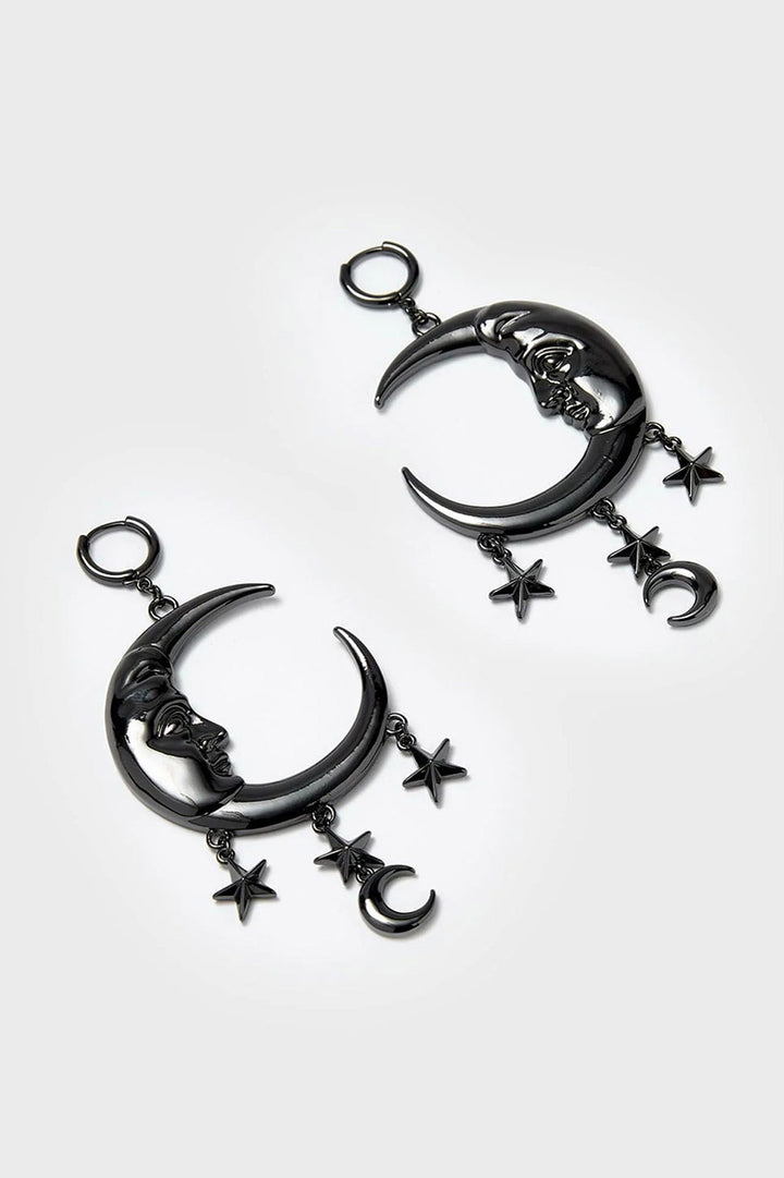 crescent moon goddess hoop earrings