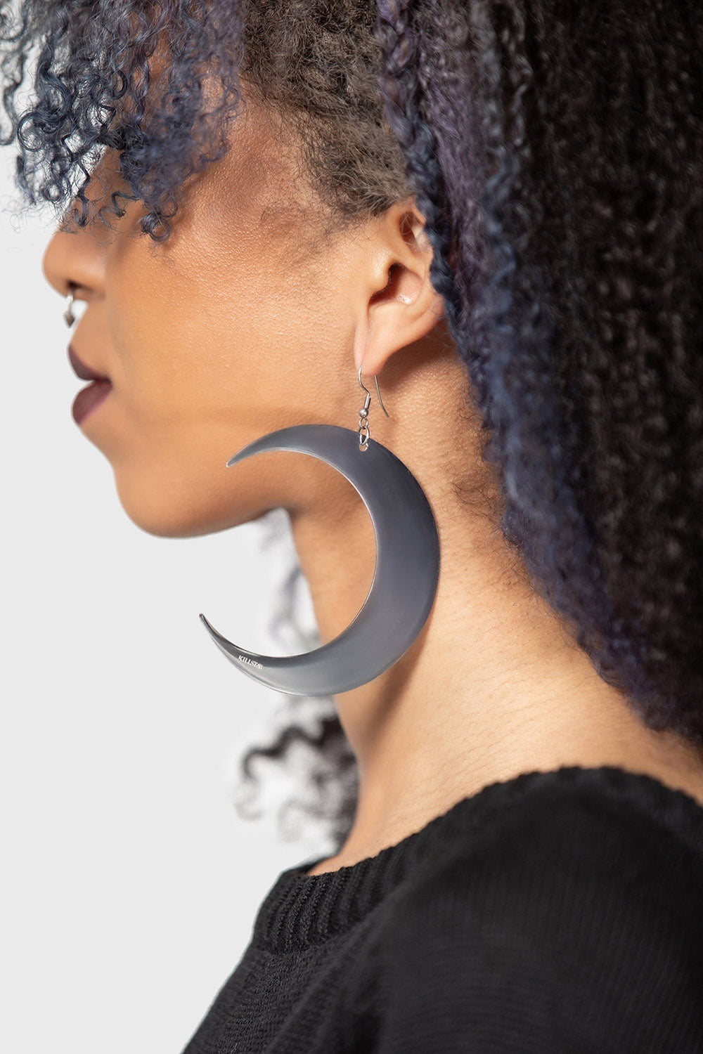 killstar witchy silver large crescent moon earrings